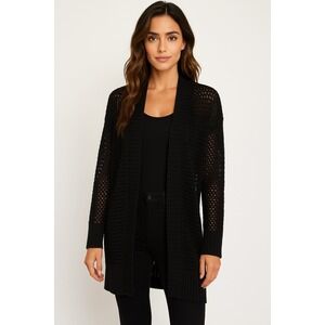 Calvin Klein Cardigan Womens‎ XS Black Linen Open Knit Layering Lounge Sweater